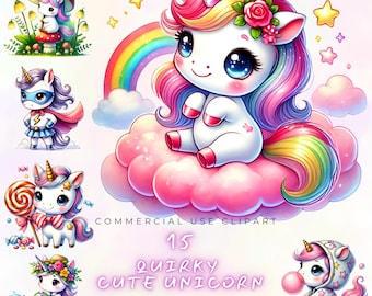 Kawaii Aquarell Regenbogen Einhorn Clipart, unicornrainbow, Einhornparty für 3-jährige, Einhorn basteln für Klassenzimmer