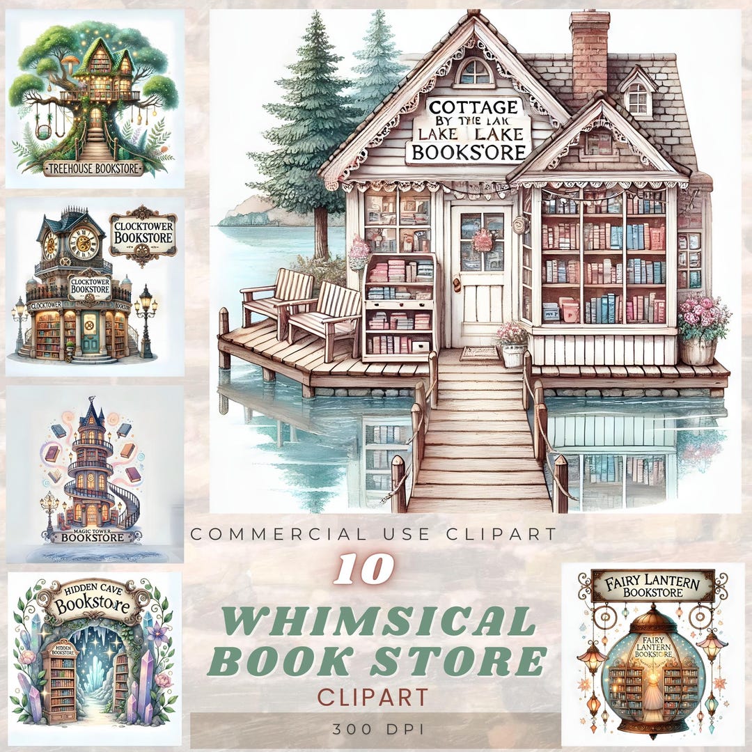 Book Store Clipart, Whimsical Cottage Designs, Fantasy Graphics ...