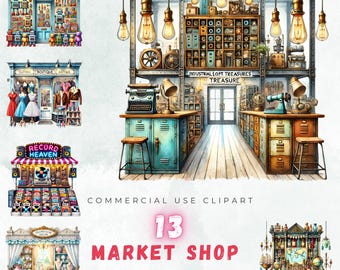 Vintage Storefront Clipart, Retro Market Shop PNG (Digital Download)