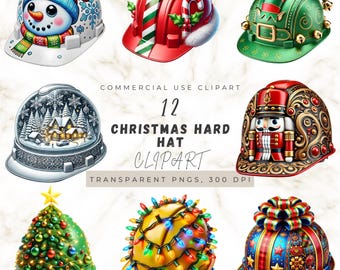 Christmas Hard Hat Clipart – Watercolor Builder PNG (Digital Download)