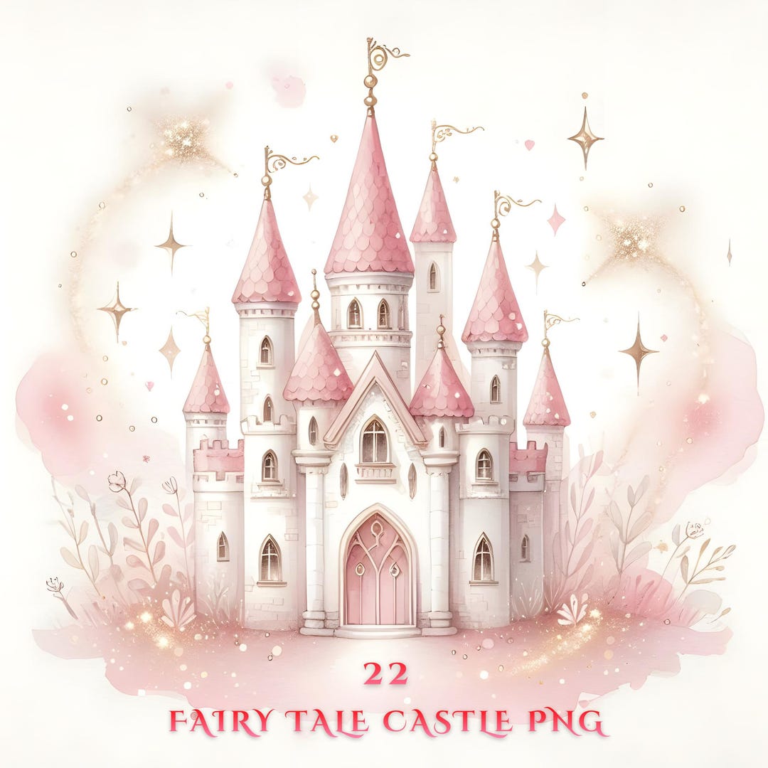 Fairy Tale Castle PNG | Pink Watercolor Fantasy Palace Clipart for ...