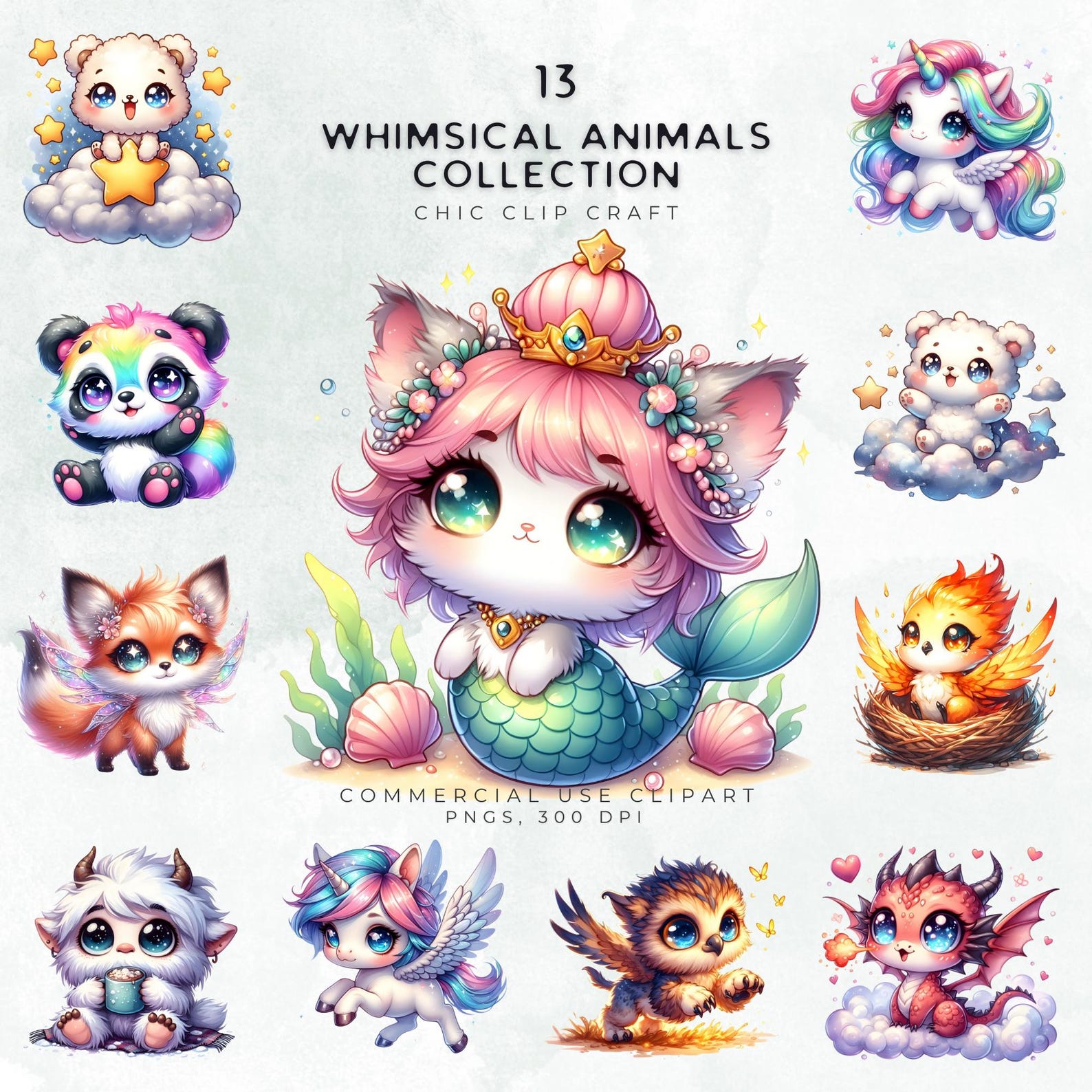 Cute Chibi Kawaii Animal Clipart Bundle PNG | 136 Adorable Baby Forest ...