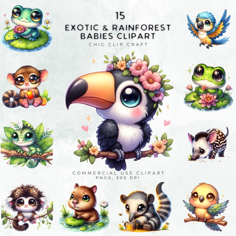 Cute Chibi Kawaii Animal Clipart Bundle PNG | 136 Adorable Baby Forest ...