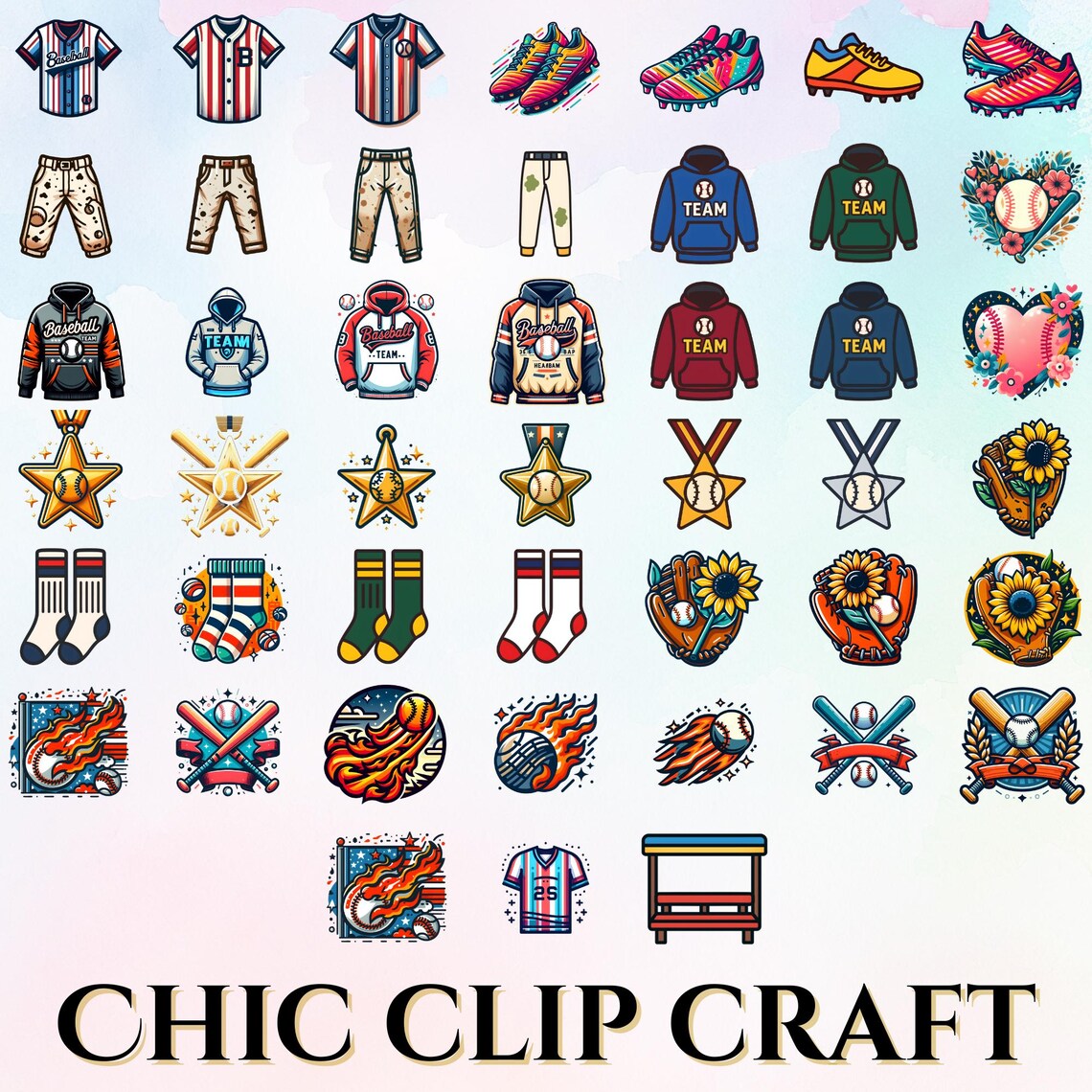 87 Baseball Clipart Bundle PNG SVG | Baseball Uniform Clip Art | Sports ...