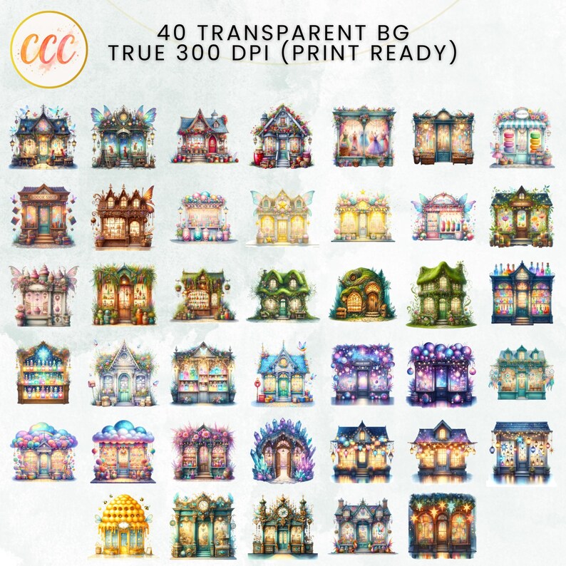 Fantasy Storefront Fairy Storefront Clipart Bundle PNG | 40 Whimsical Fantasy Shop ...