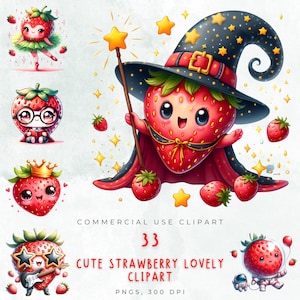 Whimsical Strawberry Clipart Collection Printable Strawberry Illustrations Cute Strawberry Digital Art Strawberry PNG Instant Download