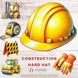 Construction Clipart Bundle - Hard Hat, Tools, Safety Equipment - 30 PNG Files - Transparent Background, Commercial Use, 300 DPI