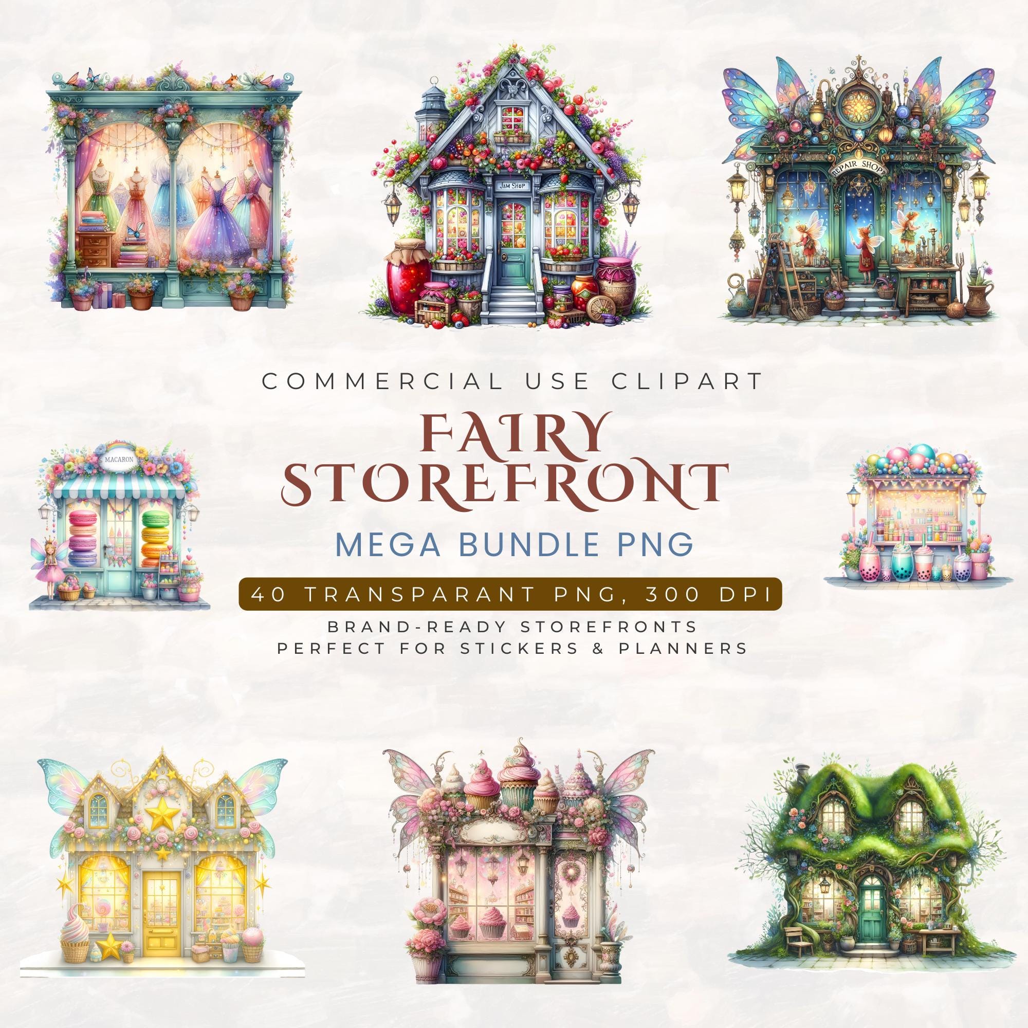 Fantasy Storefront Fairy Storefront Clipart Bundle PNG | 40 Whimsical Fantasy Shop ...