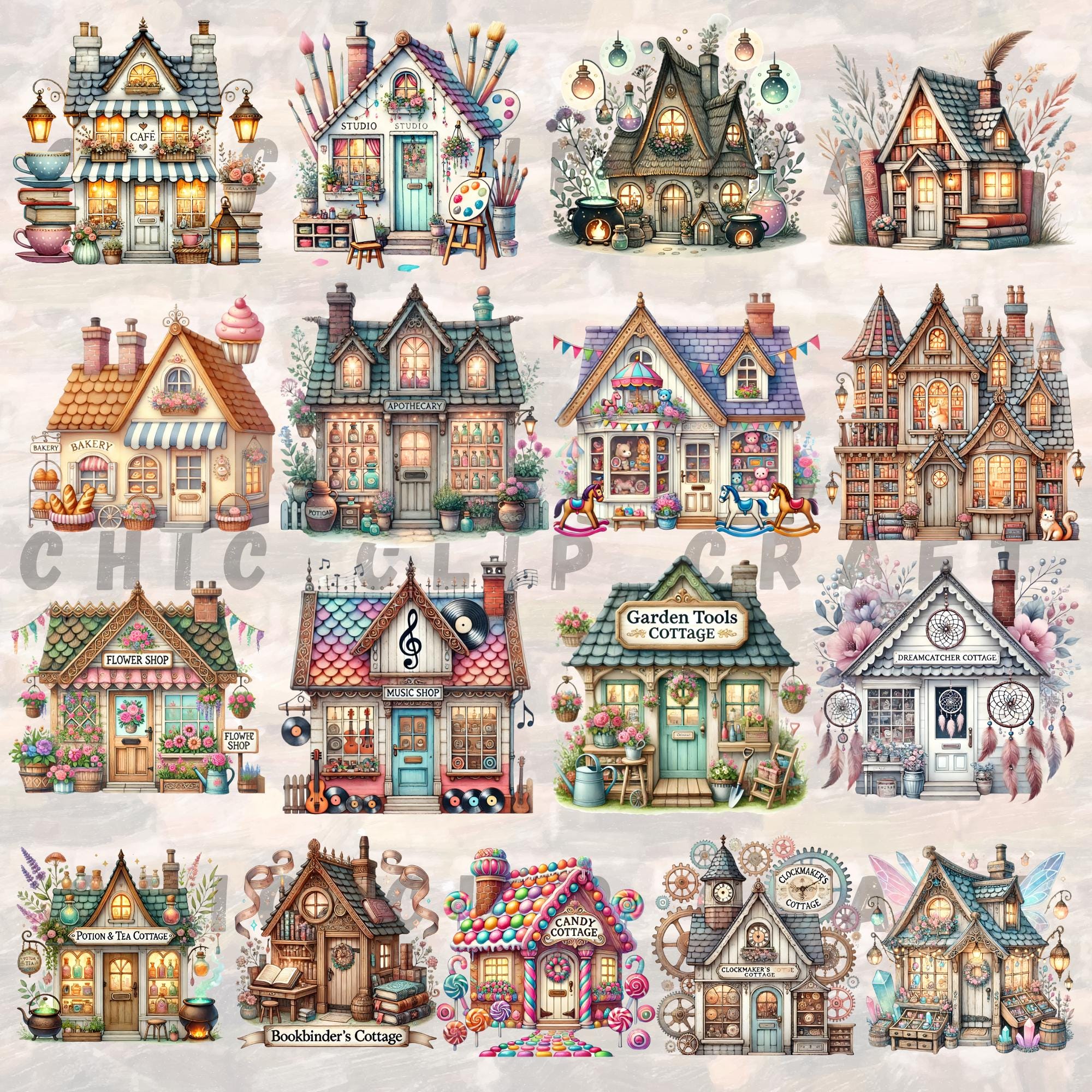 Cottagecore Store Clipart Set – Whimsical Cafe, Bakery Graphics ...