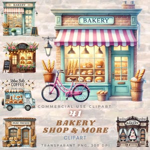 Grillige grafische collectie broodwinkel, retro Bakery clipart-png-bundel, 300 dpi