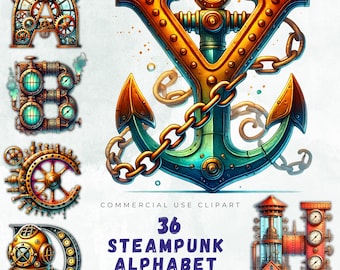 Steampunk Alphabet Clipart – Industrial Letters & Numbers (PNGs)