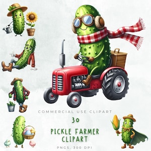 Funny Pickle Farmer Clipart for Sublimation and Crafts - Quirky Vegetable Cartoon Illustration PNG for DIY Projects and Farm Decor