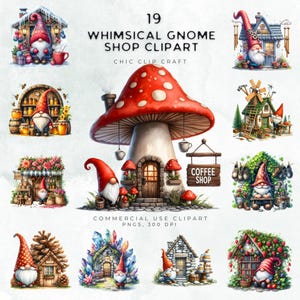 Whimsical Gnome Clipart Bundle for Small Business, Cute Gnome Shop Graphics, Gnome Store Illustrations, Commercial Use PNG Files