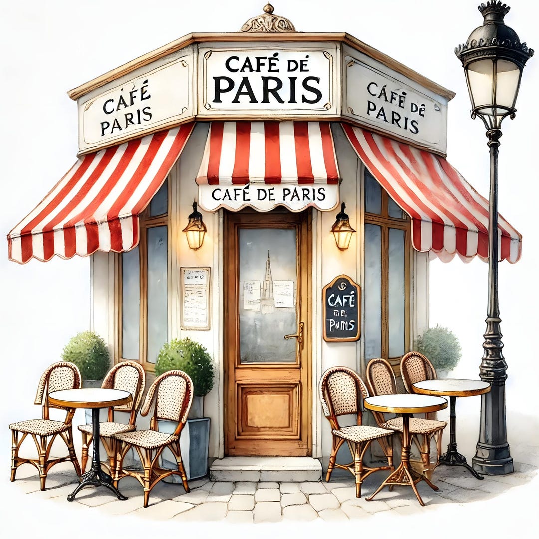 Vintage Parisian Cafe Print, French Bistro Wall Art (digital
