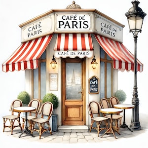 Arte mural de cafetería parisina, decoración estética de bistró francés, impresiones de calles de París vintage, arte mural de cafetería, cafetería europea, decoración de pared francesa
