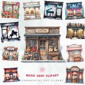 Clipartbundel aquarel Music Shop | 17 muzikale winkelpuien, png PNGEgg | Gitaar Piano DJ Ukelele Opera Muziekdoos Art | Illustraties voor commercieel gebruik