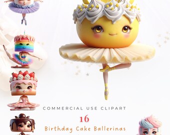 Ballet Birthday Cake Clipart | Whimsical Ballerina Princess Party PNG Bundle