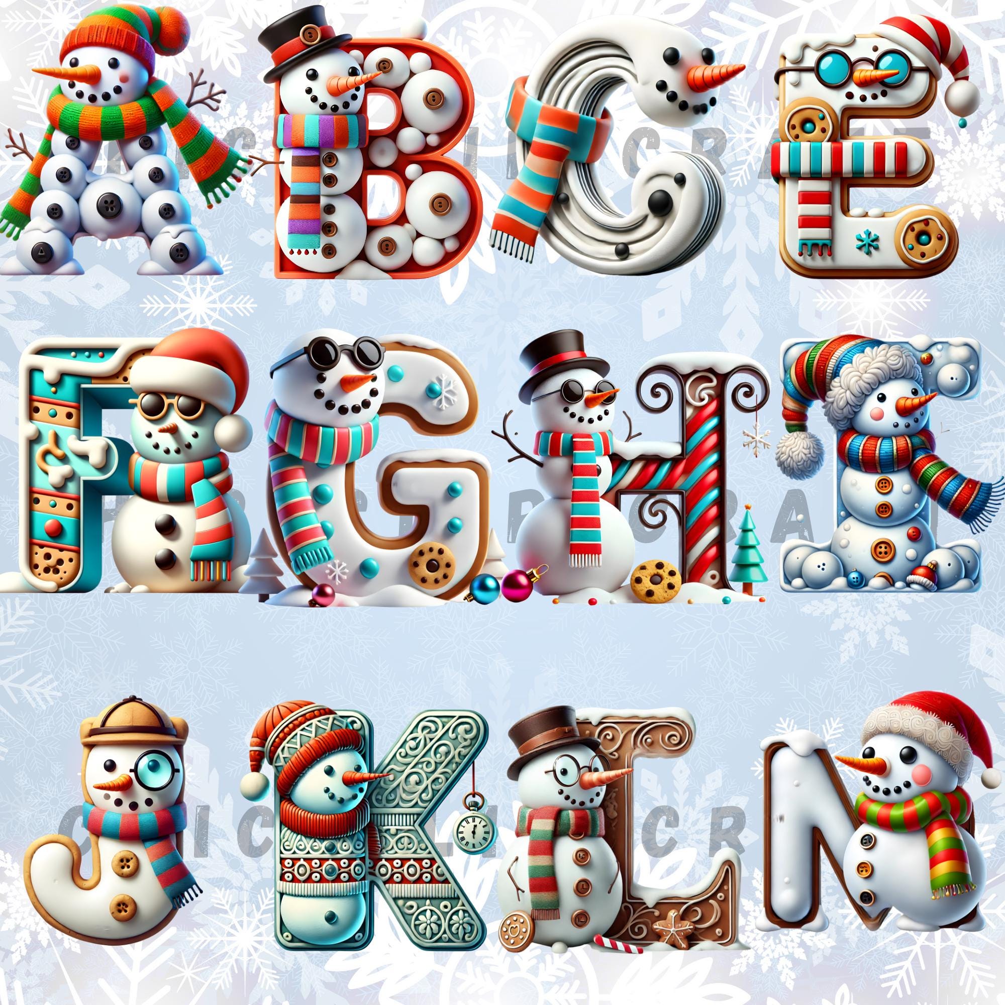 Snowman Alphabet Clipart Set, 36 Winter PNG Files, Christmas Snowman ...