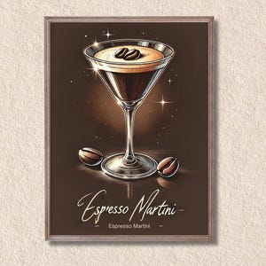 Impresión de Espresso Martini, póster de cóctel vintage, arte mural de cócteles de café, letrero de bebida de autor, decoración de bar moderna, obra de arte para bar en casa