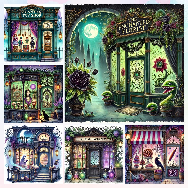 Fantasy Storefront Gothic Shop Clipart, Mystical Storefront PNG, Apothecary Illustration ...