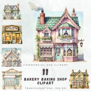 Vintage Bakery Shop clipartbundel, 11 schattige bakwinkel png-afbeeldingen, grillige bakkerij illustratieset, commercieel gebruik png-afbeeldingen