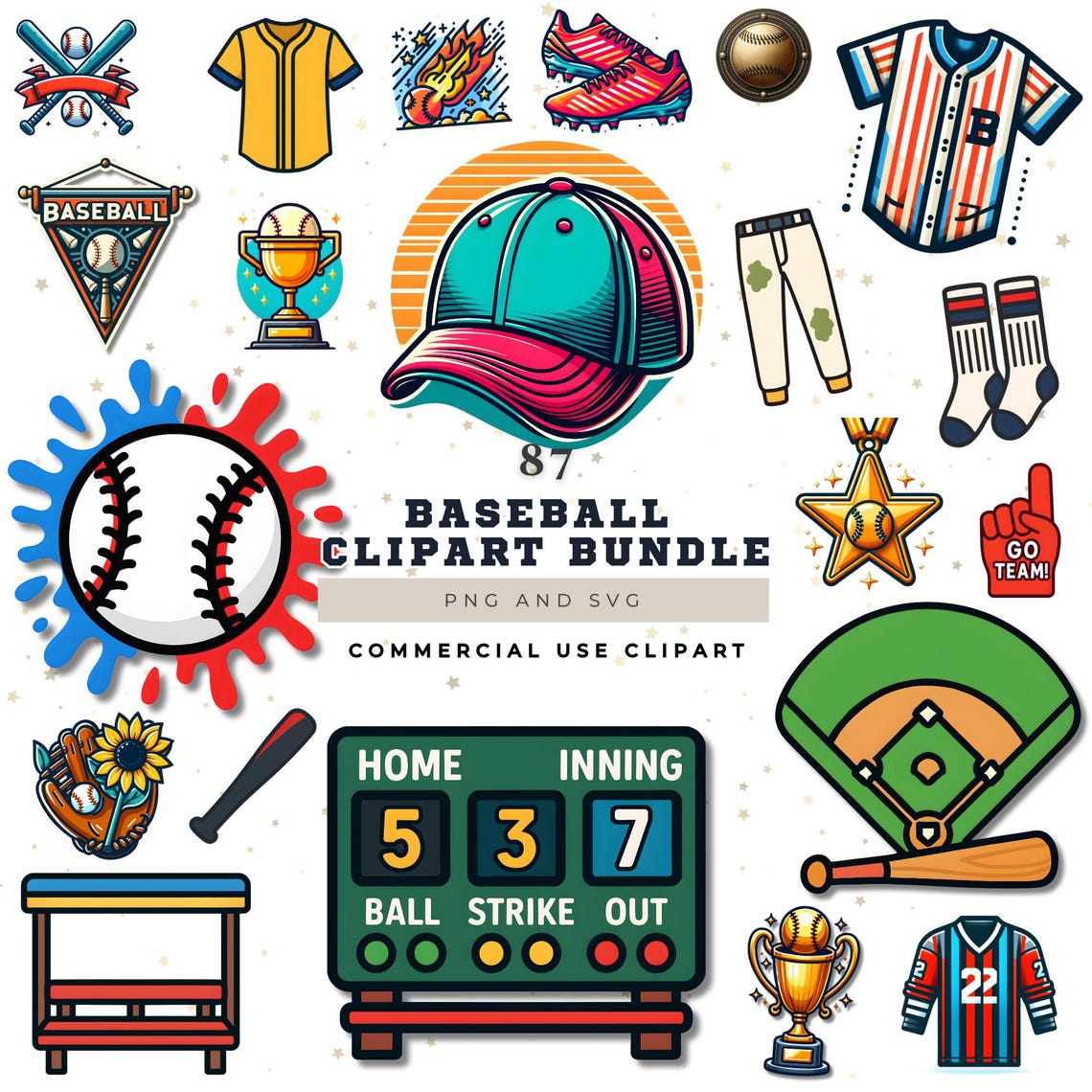 87 Baseball Clipart Bundle PNG SVG | Baseball Uniform Clip Art | Sports ...