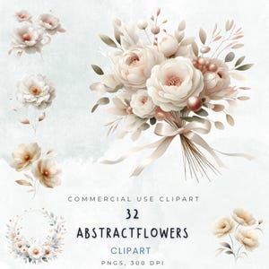 Ensemble de cliparts blancs botaniques, illustrations de fleurs abstraites modernes, éléments floraux minimalistes pour le bricolage et la conception de marque
