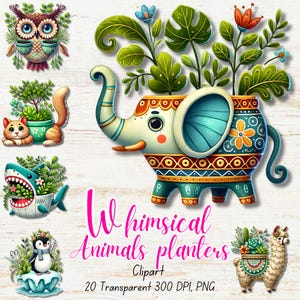 Aquarell Pflanzer Clipart - wunderliche Tier Topfpflanze Grafiken - digitaler Download für Handwerk - kommerzielle Nutzung