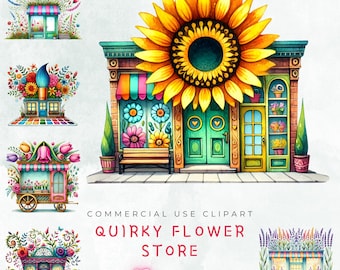 Quirky Flower Shop Clipart, Watercolor Florals (Digital Download)