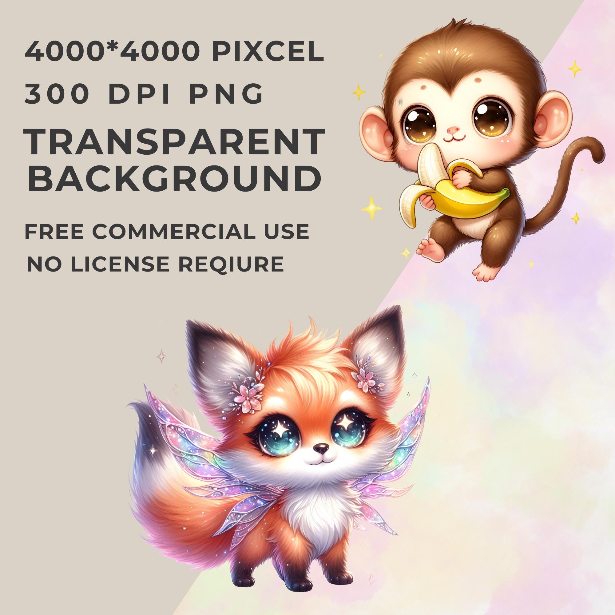 Cute Chibi Kawaii Animal Clipart Bundle PNG | 136 Adorable Baby Forest ...