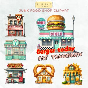 Delicious Junk Food Clipart Set for Digital Download – Cute Fast Food Illustrations for Sublimation, Stickers, Scrapbooking, Crafts