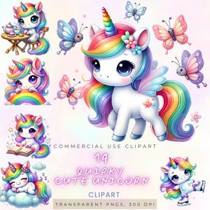 Quirky Cute Unicorn Clipart Bundle – unicorn party for 3 year old, unicornrainbow, Graphics for Scrapbooking, unicorn craft for party