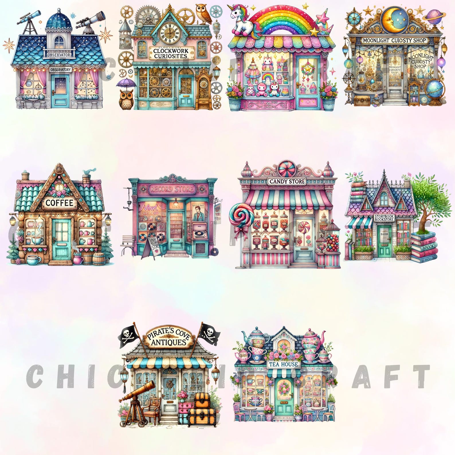 Kawaii Storefront Clipart Set, Dreamy Pastel Pngs (commercial Use) - Etsy
