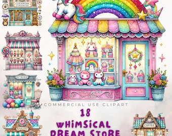 Kawaii Storefront Clipart Set, Dreamy Pastel PNGs (Commercial Use)