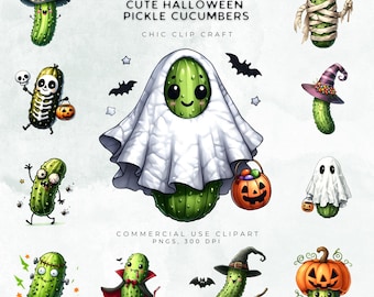 Halloween Pickle Clipart Bundle | Spooky Cucumber PNGs (Digital Download), Holloween digital clipart