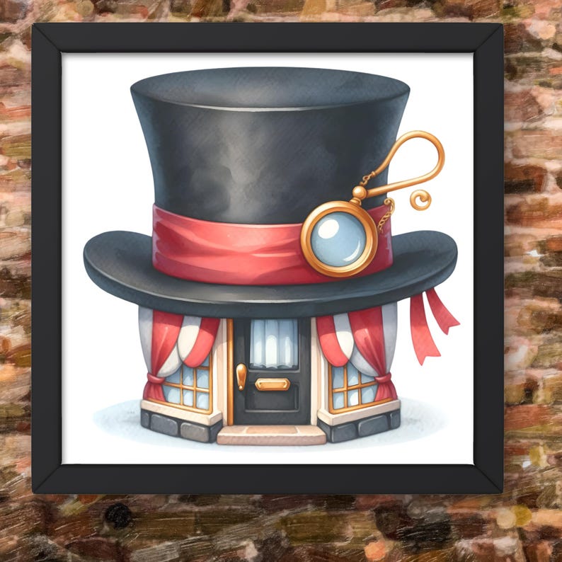 Monacle Ribbon Whimsical Hat Shop Clipart Bundle With 29 Unique Fantasy Storefronts in ...