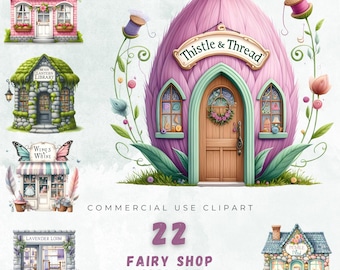 Fairy Shop Clipart Bundle, Fantasy Cottage Graphics (22 PNGs)