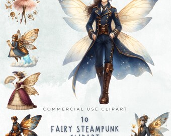 Conjunto de imágenes prediseñadas de hadas steampunk / Alas y engranajes de latón vintage / Elementos de fantasía caprichosos PNG