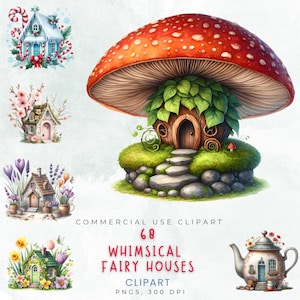 Magical Fairy Homes Clipart Set - Whimsical Fantasy Cottage Graphics for Scrapbooking, Invitations, Stickers, Sublimation and Craft Projects