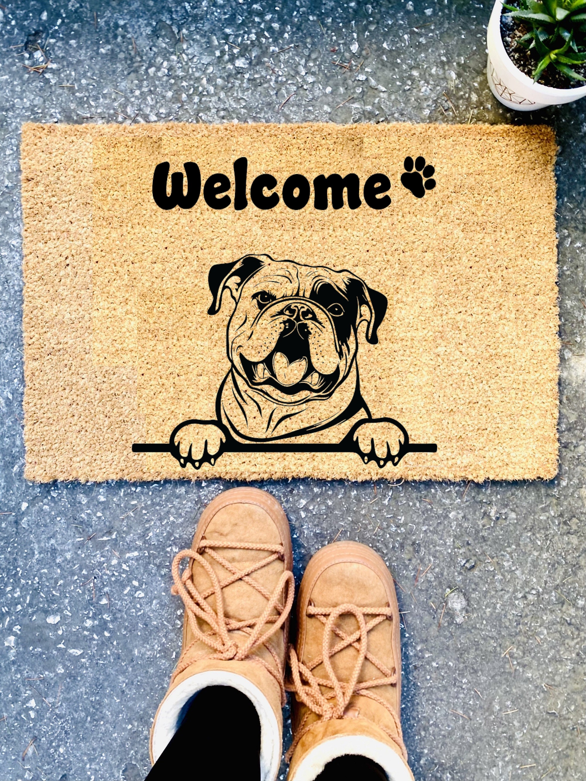 Welcome English Bulldog Coir Doormat, English Bulldog Welcome Doormat