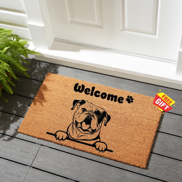 Paillasson de bienvenue bouledogue anglais, tapis de bienvenue bouledogue anglais, paillasson mignon de chien bouledogue anglais, cadeau parfait pour les propriétaires de chiens, amoureux des animaux de compagnie