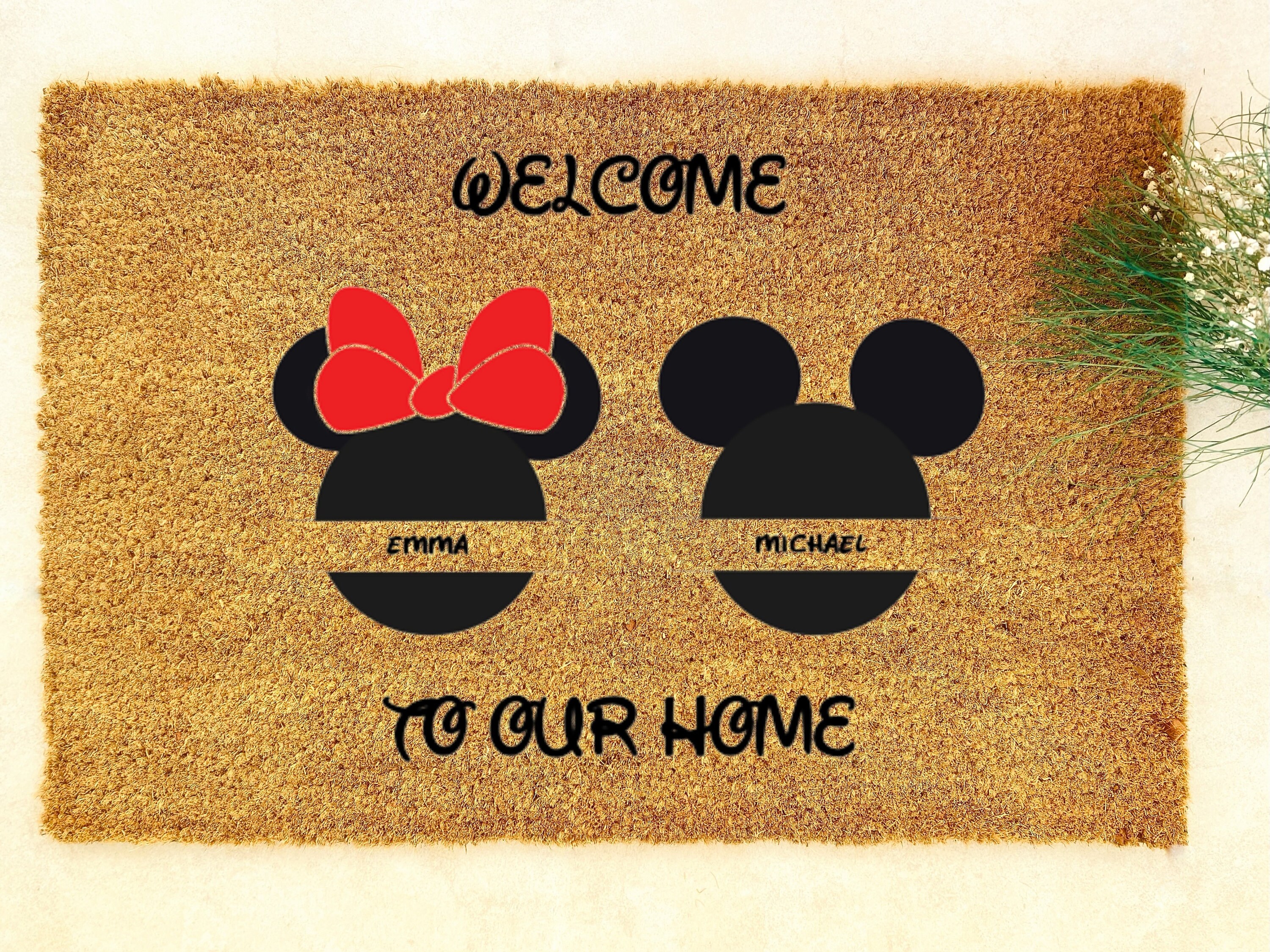 Discover Personalized Mickey Doormat, Minnie Silhoutte Rug, Mickey and Minnie Doormat Gift, Welcome To Our Home Mat