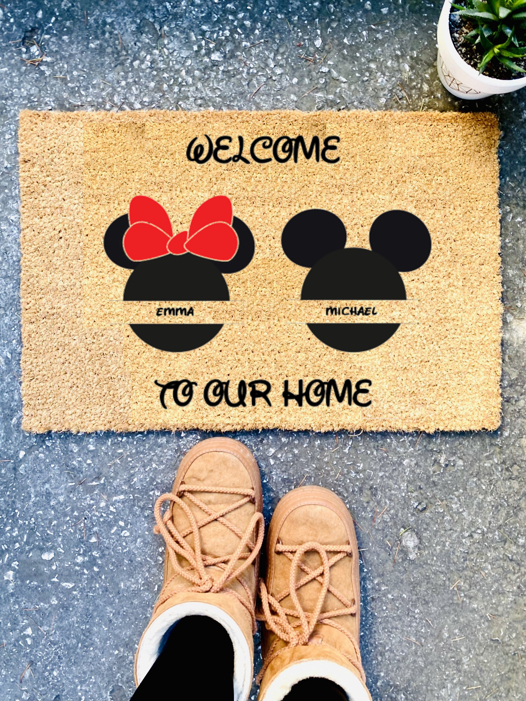 Discover Personalized Mickey Doormat, Minnie Silhoutte Rug, Mickey and Minnie Doormat Gift, Welcome To Our Home Mat
