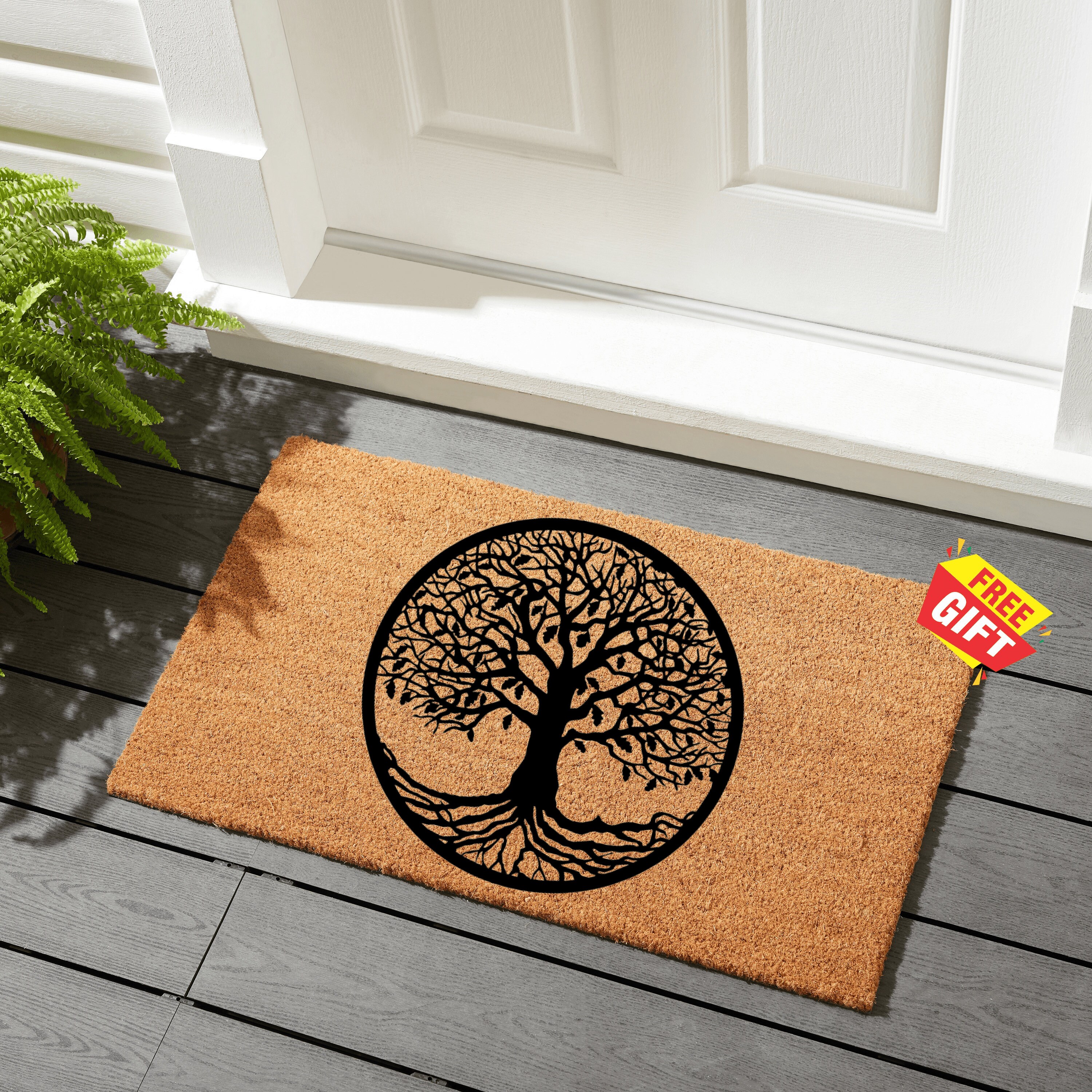 Tree of Life Double Door Mat Non Slip Patio Doormat Welcome Front Door Mat  Natural Coir Doormat Housewarming Gift 