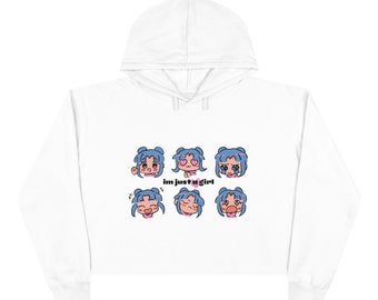 Sweat à capuche kawaii - sweat à capuche court - vêtements kawaii - je suis juste une fille - personnage de dessin animé mignon cheveux bleus (cheveux bleus) - cadeaux pour adolescente