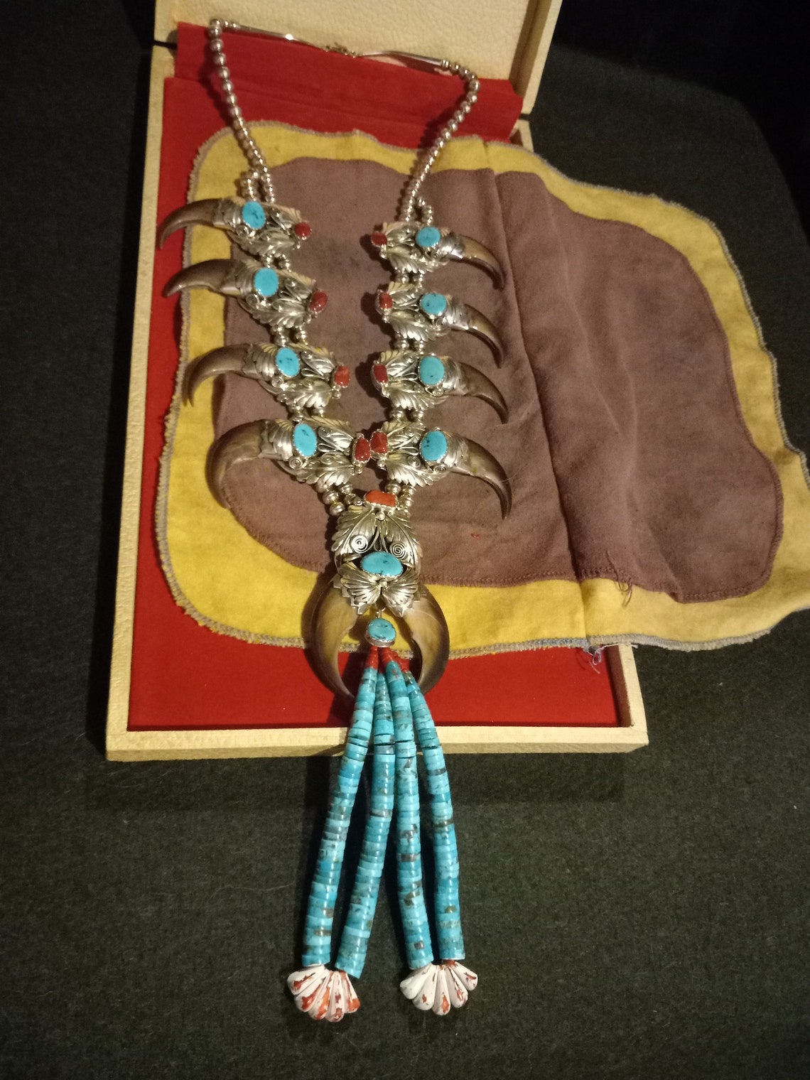 DD HMIJ Gilbert Ortega Native American Sterling Turquoise Red Coral
