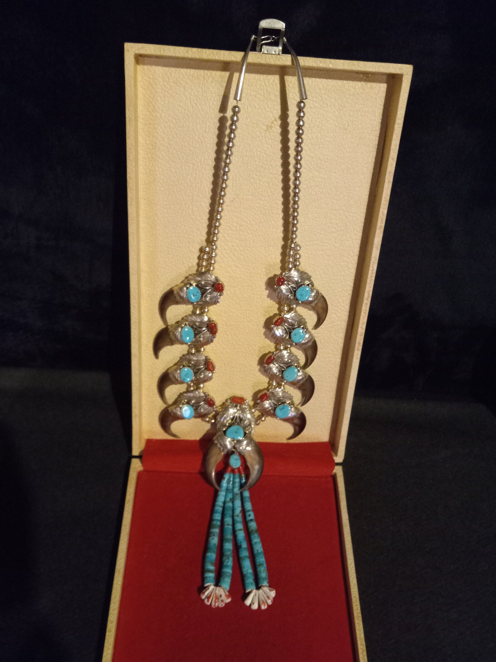 DD HMIJ Gilbert Ortega Native American Sterling Turquoise Red Coral