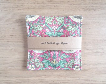 William Morris Jar Gripper, Nonslip Rubber Backing, Strawberry Thief Crimson