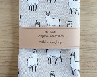Alpaca Tea Towel, Cotton Rich Linen with Hanging Loop, Ideal Gift