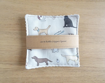 Dog Print Jar Gripper Opener, Fabric Rubber Nonslip Kitchen Aid